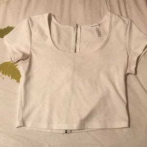 White crop top with zipper on back